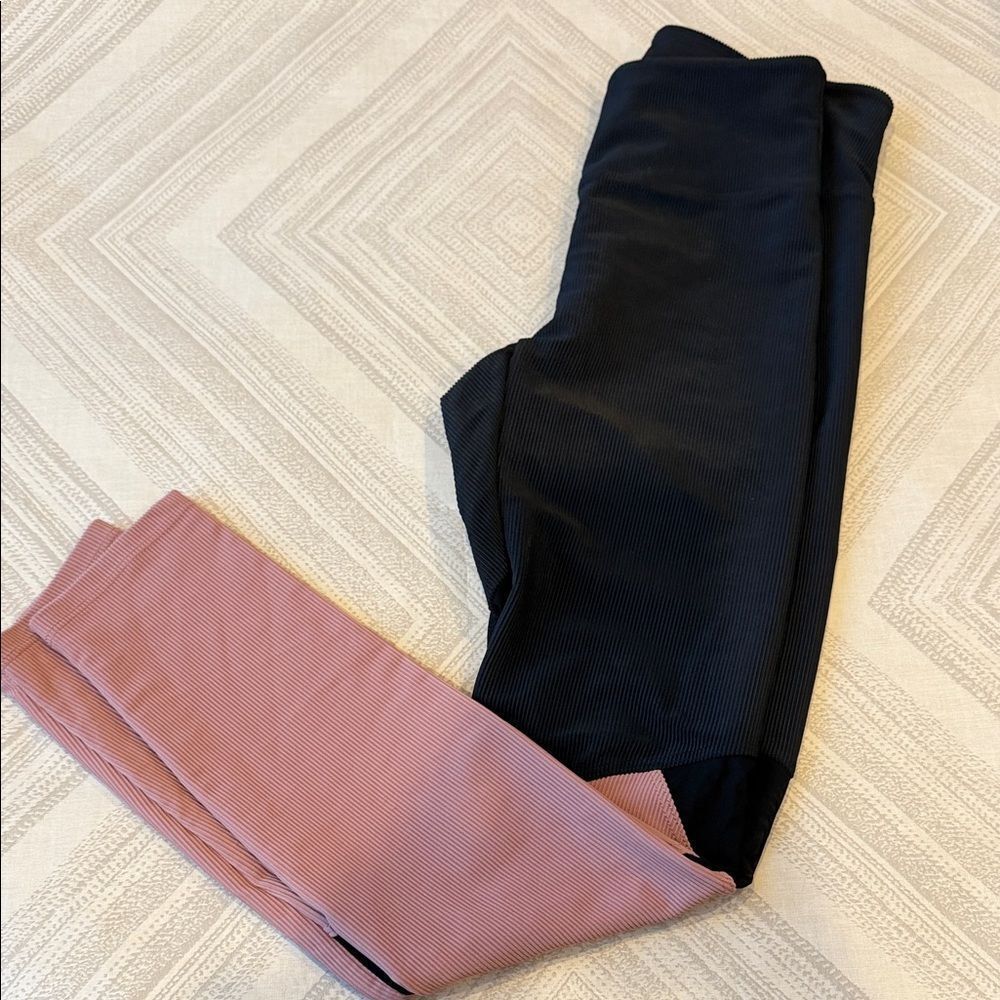 Heroine Sport Apex Leggings Chrome Blush Black Ribbed Mesh NWT Small Medium